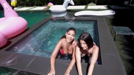 Latina wives share cock by the pool in outstanding XXX scenes