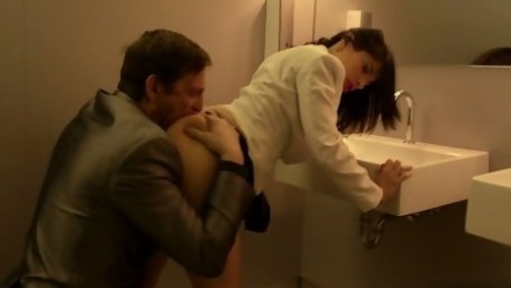 Sex-hungry dude fuck sexy French babe Ava Courcelles in the public toilet