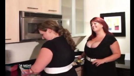 Two Busty French BBW maids fucked by 5 guys at a party