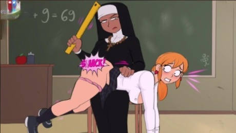 Confession booth! Animated Big Booty Nun Spanks School Girl front of Class